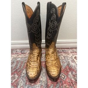 Tony Lama Mens Python Snakeskin Western Cowboy Boots Black Tan Made in USA 10 D